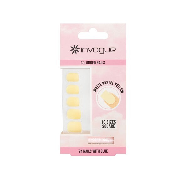 Invogue Matte Pastel Yellow Square Nails (24 Pieces) GOODS Superdrug   