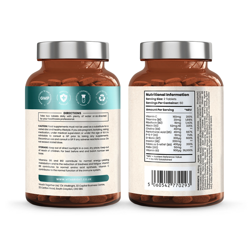 VitaBright methylated B complex with Vitamin C 120 tablets (British brand)