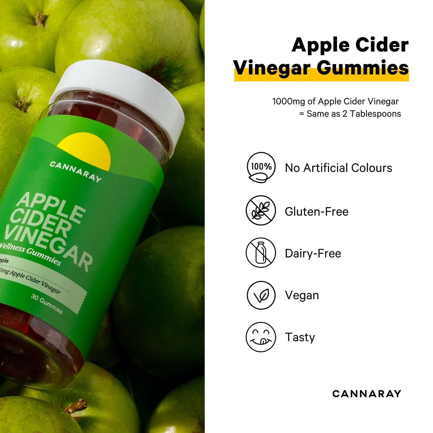 Cannaray apple cider vinegar gummies apple flavour 30 count, imported from the UK