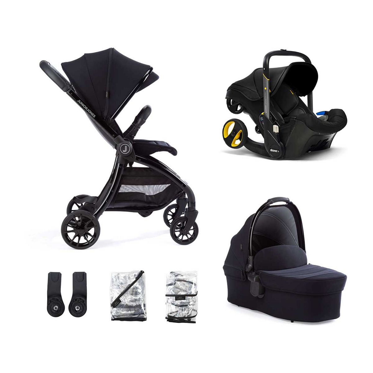 Junior Jones Aylo Rich Black 6 Piece Travel System inc Doona Nitro Black Car Seat GOODS Boots   