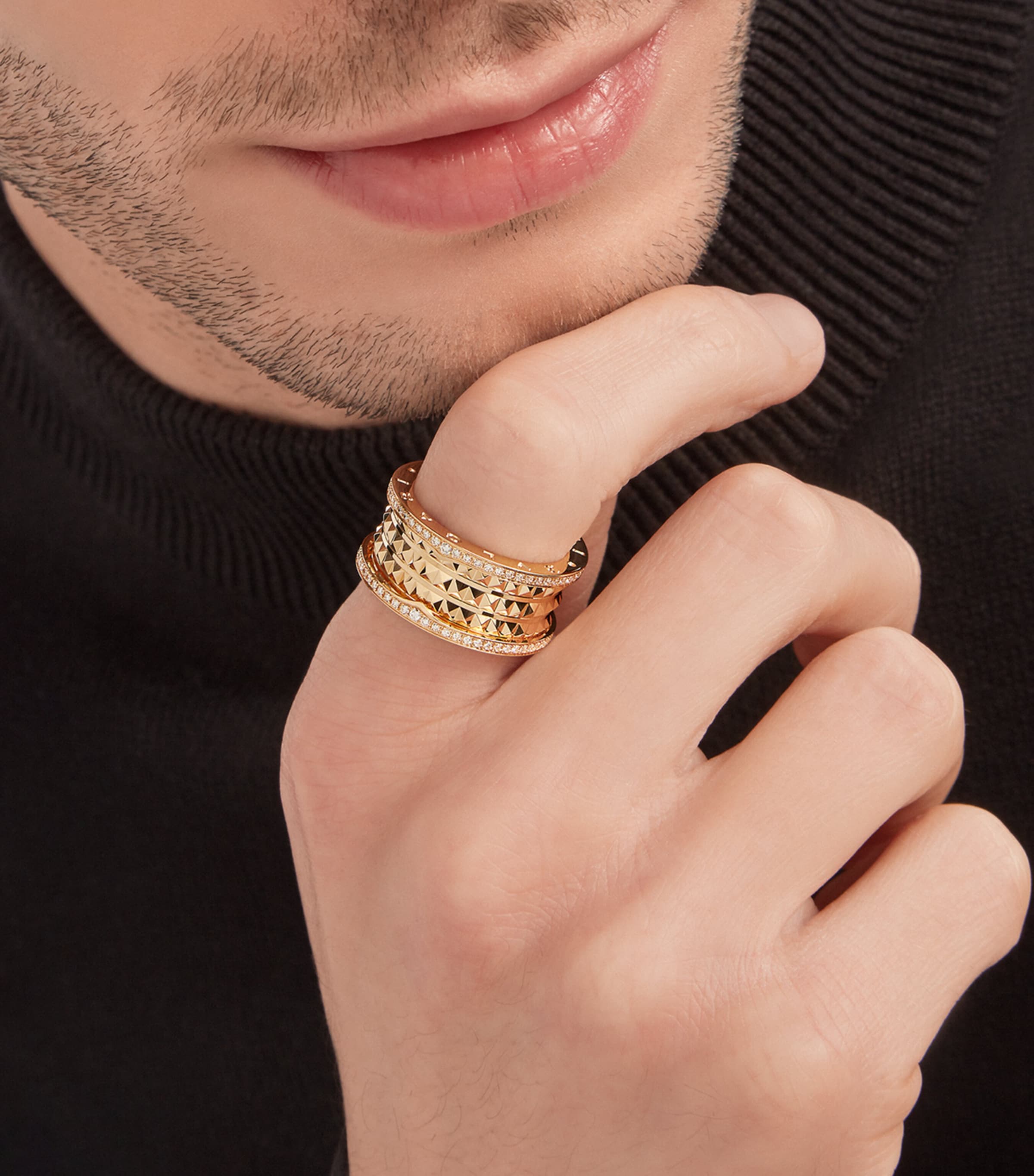 Bvlgari B.zero1 four-band ring in yellow gold with diamonds (British brand)