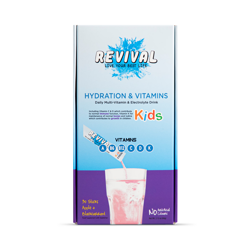 Revival Kids multivitamin electrolyte drink apple blackcurrant 30 sachets, UK version