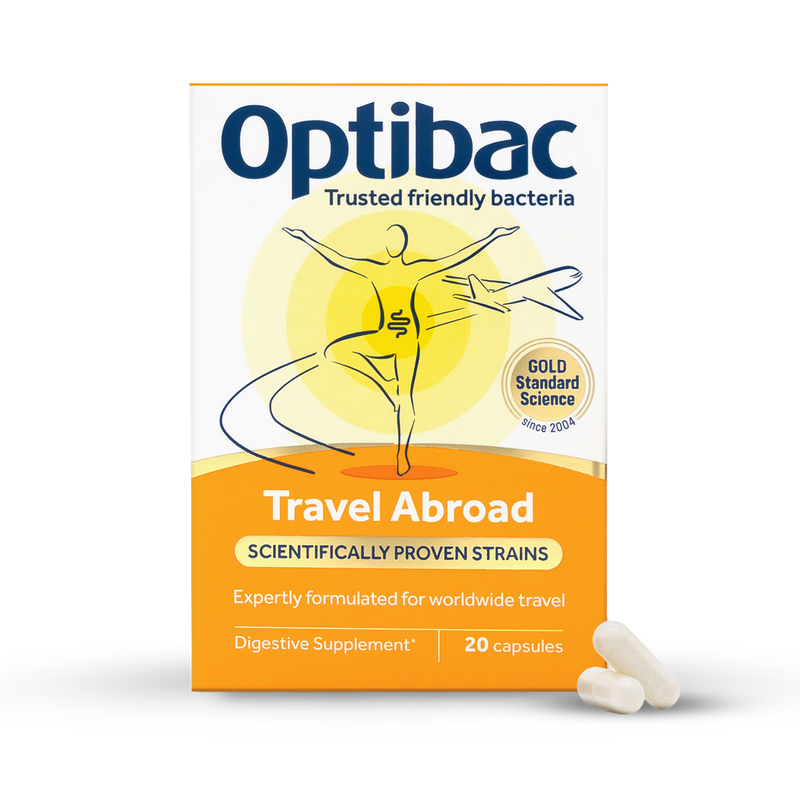 Optibac Travel Abroad probiotic capsules 20 capsules, UK version