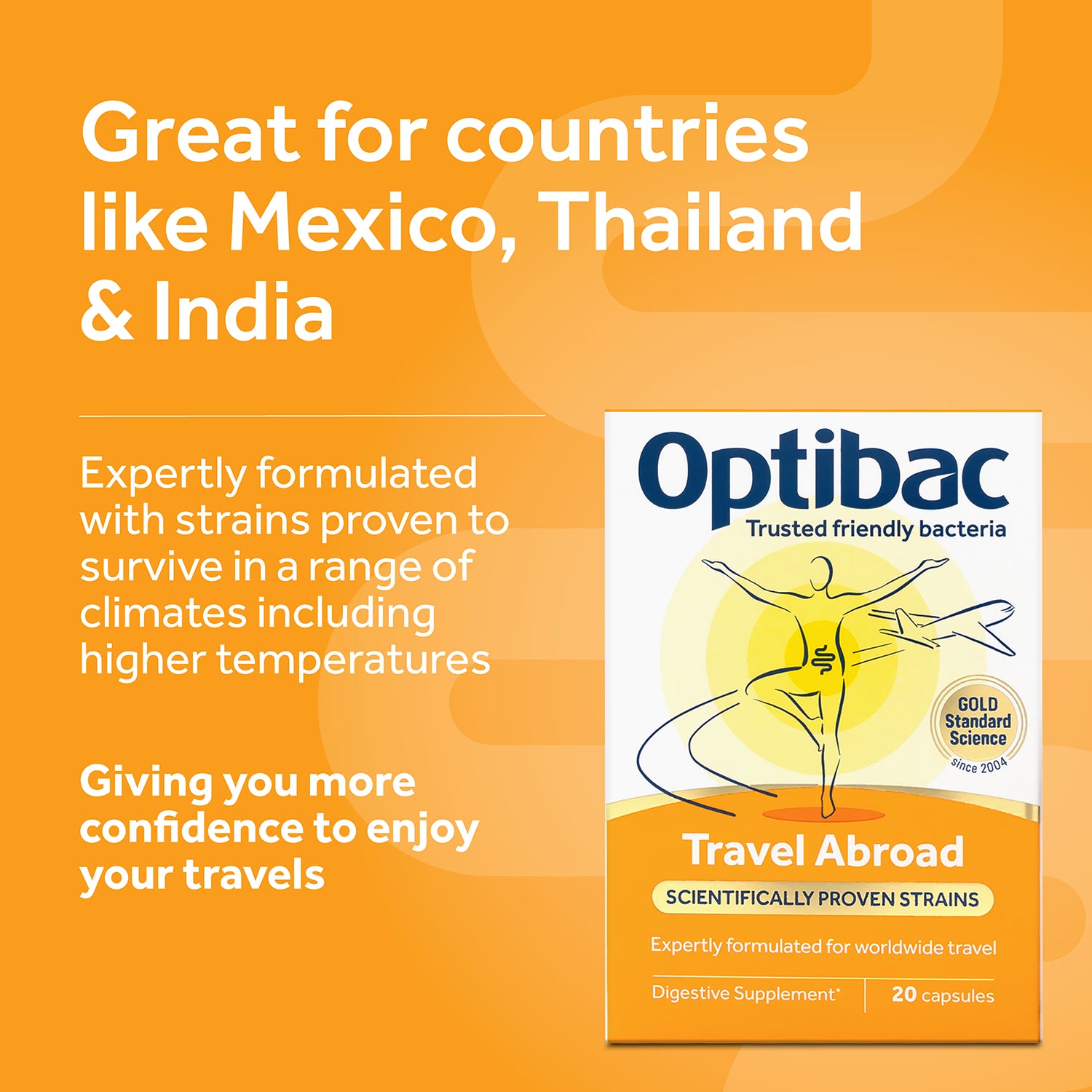Optibac Travel Abroad probiotic capsules 20 capsules, UK version