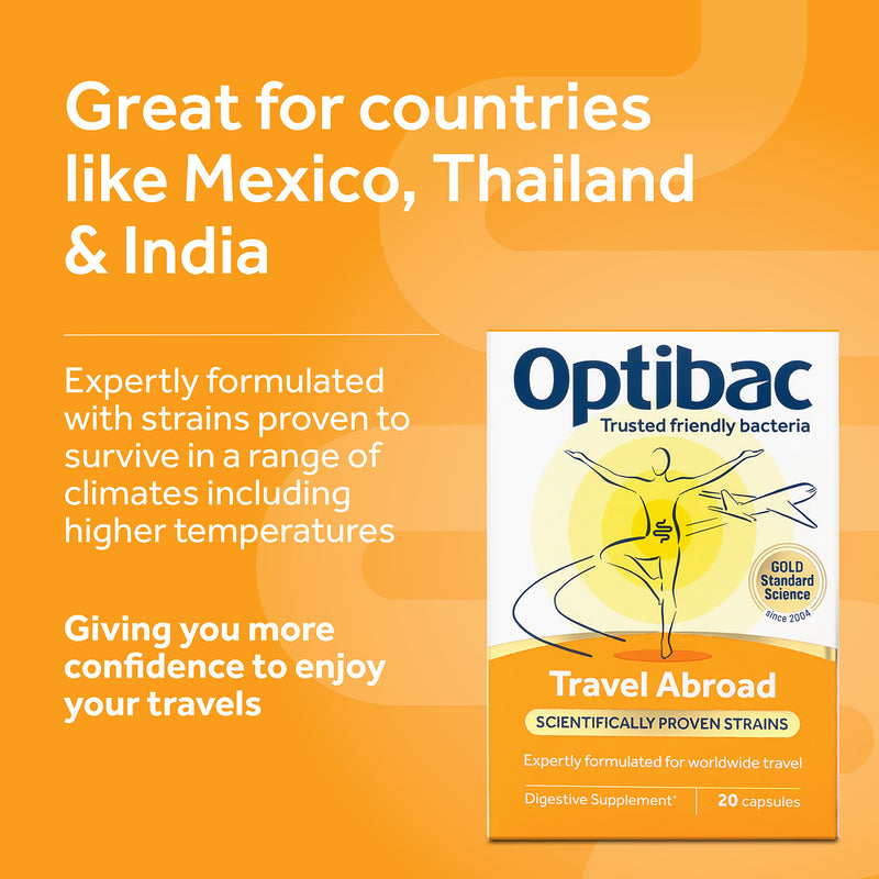 Optibac Travel Abroad probiotic capsules 20 capsules, UK version