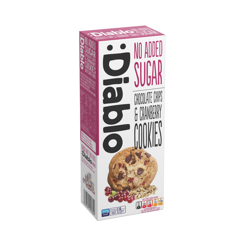 Diablo sugar free chocolate chip cranberry cookies 135g, imported from the UK