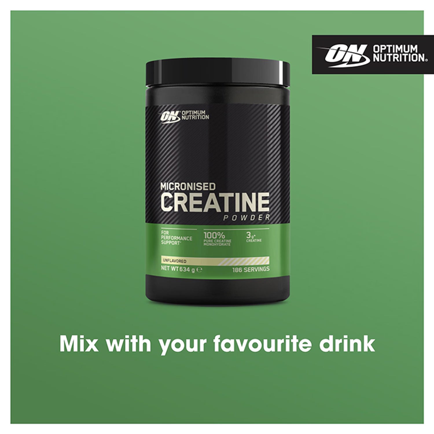 Optimum Nutrition Micronised Creatine Monohydrate unflavoured powder 634g, imported from the UK