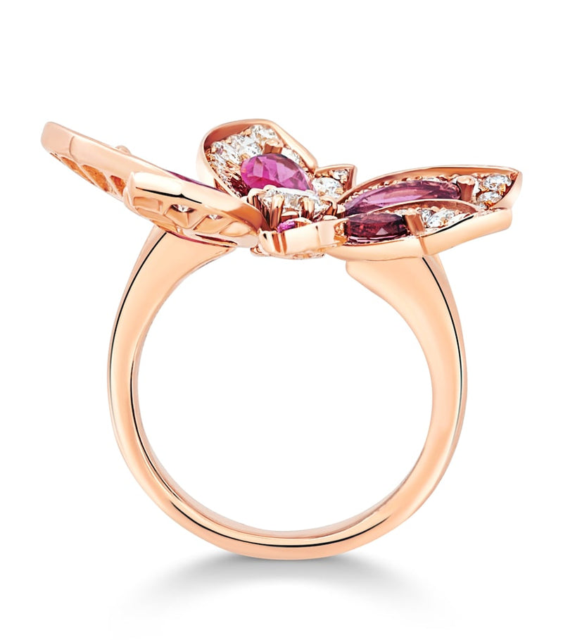 David Morris rose gold diamond rubellite palm ring - British product