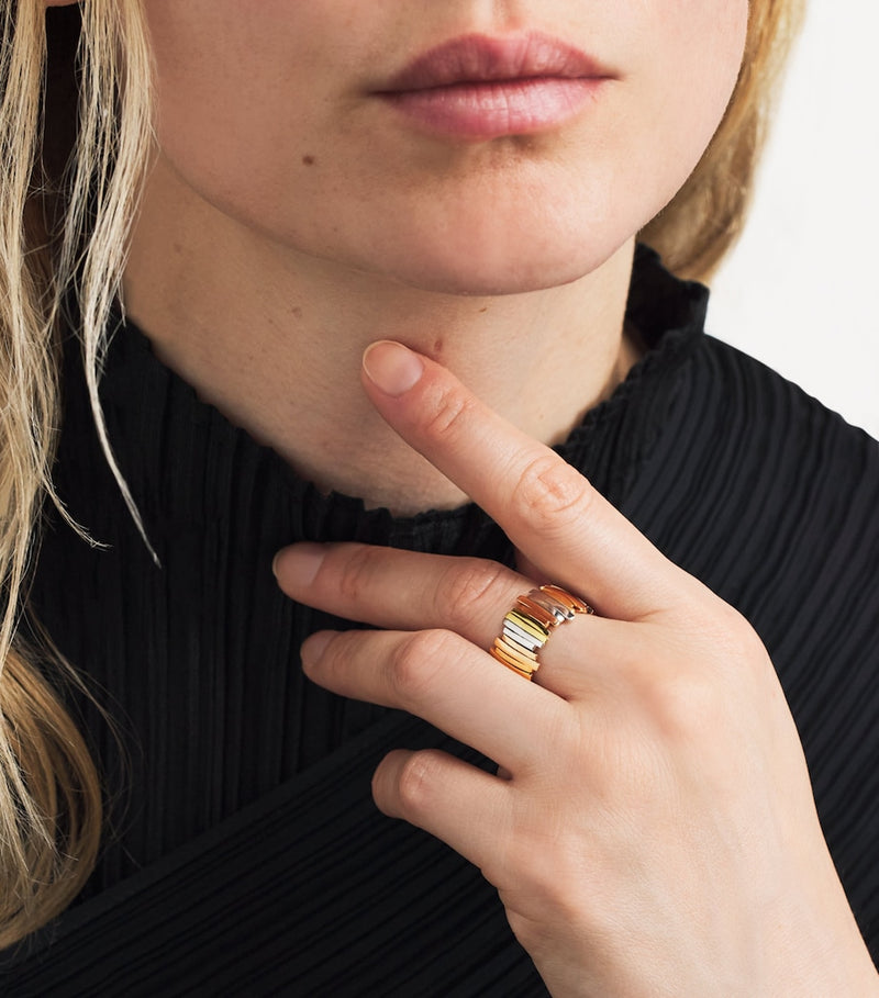 Suzanne Kalan three-tone gold jagged wide band, UK version