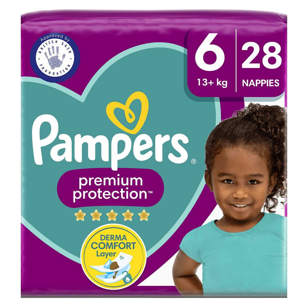 Pampers Premium Protection Size 6, 28 Nappies, 13kg+, Essential Pack