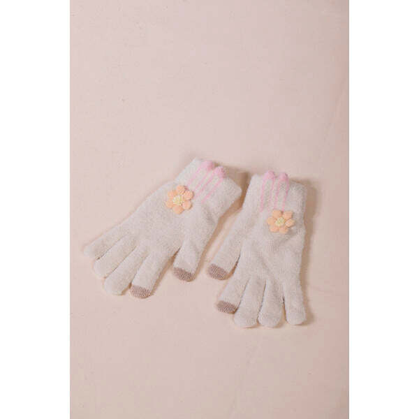 SVNX knitted floral gloves beige one size, imported from the UK