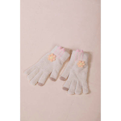 Superdrug SVNX Knitted Floral Gloves Beige Winter Gloves One Size- Buy online at McGrocer