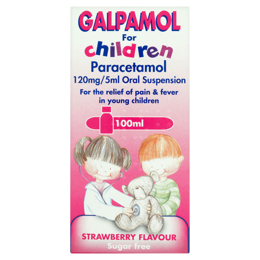 Galpamol Paracetamol 120mg/5ml Oral Suspension Strawberry Flavour Sugar Free 100ml GOODS ASDA   