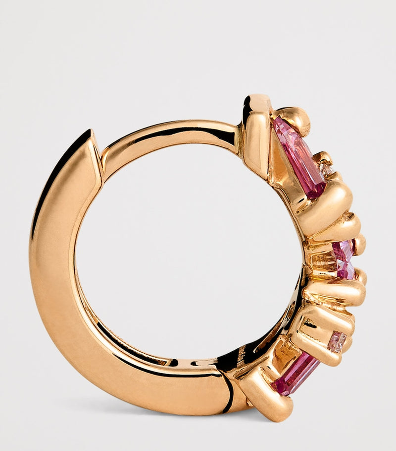 Suzanne Kalan Frenzy huggie earrings in rose gold with diamond and pink sapphire (British brand)