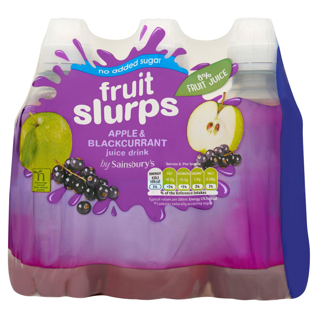 Sainsbury's No Added Sugar Fruit Slurps Apple & Blackcurrant Juice Drink 6 x 250ml