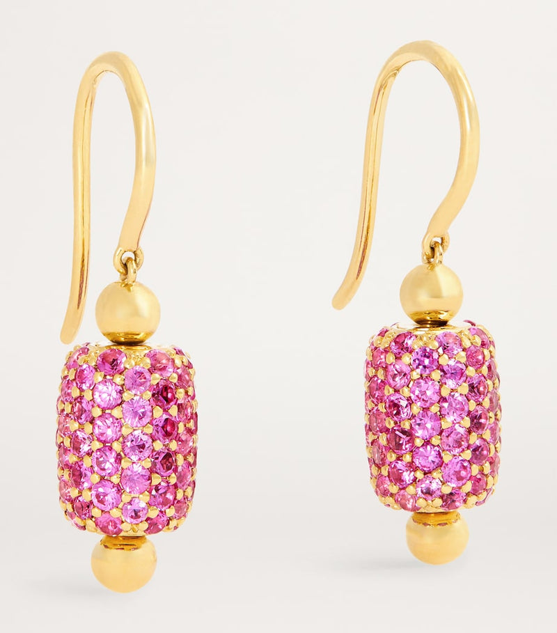 Emily P. Wheeler yellow gold sapphire barrel drop earrings, UK version