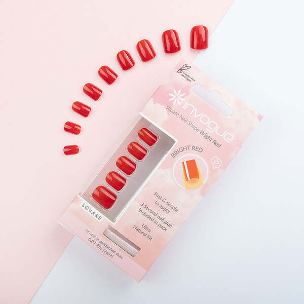 Invogue Bright Red Square Nails - Pack of 24