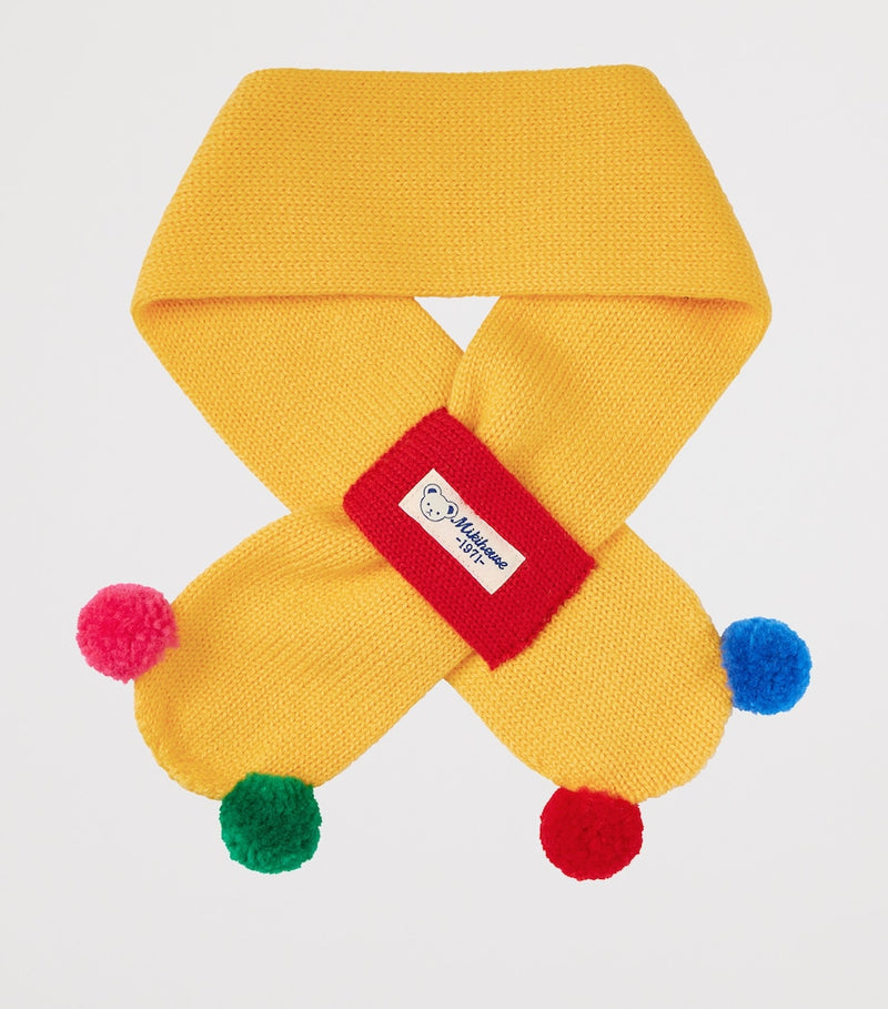 Miki House winter wool-blend pom-pom scarf, imported from the UK
