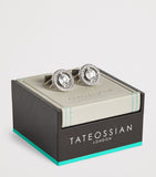 Tateossian rhodium-plated cubic zirconia halo round cufflinks (British brand)