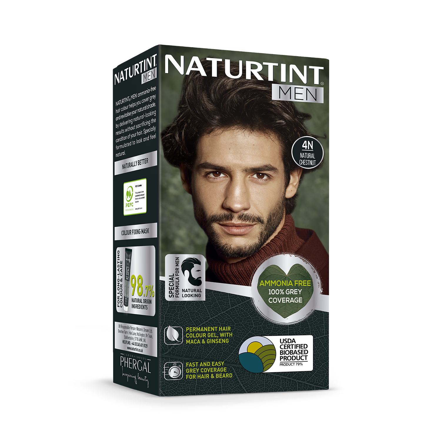 Naturtint Men hair colour gel 4N Natural Chestnut, imported from the UK