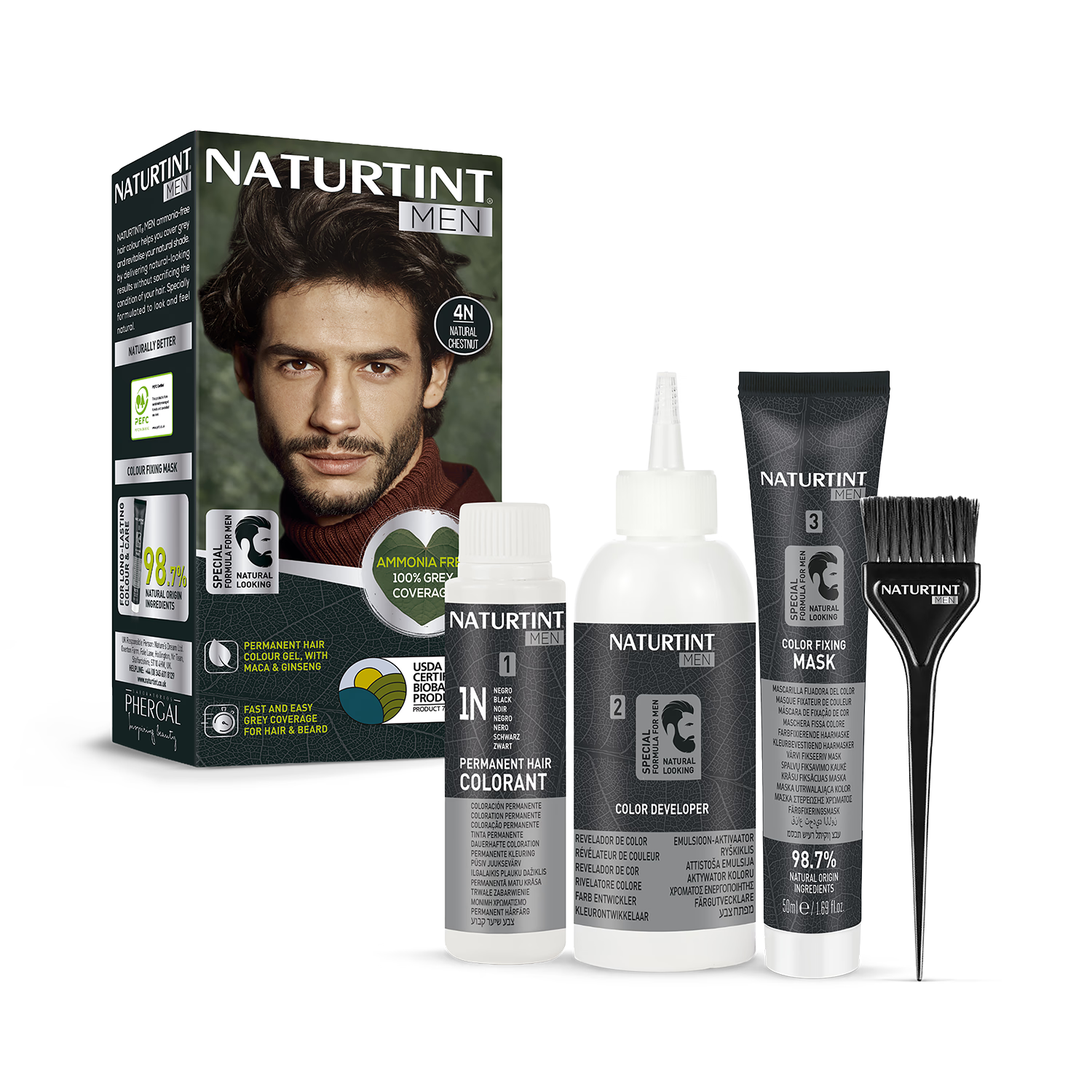 Naturtint Men hair colour gel 4N Natural Chestnut, imported from the UK