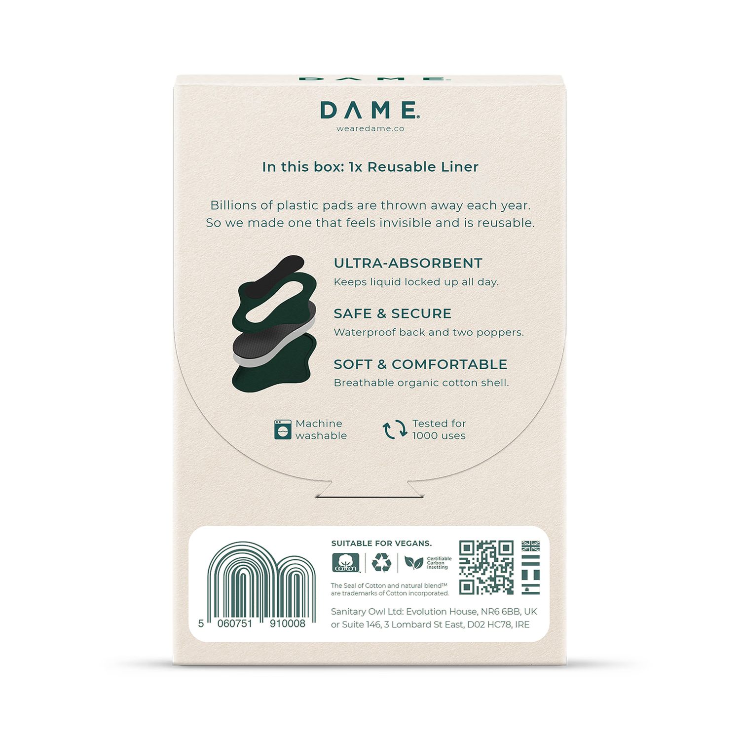 DAME Washable Period Pad Reusable Liner - British product