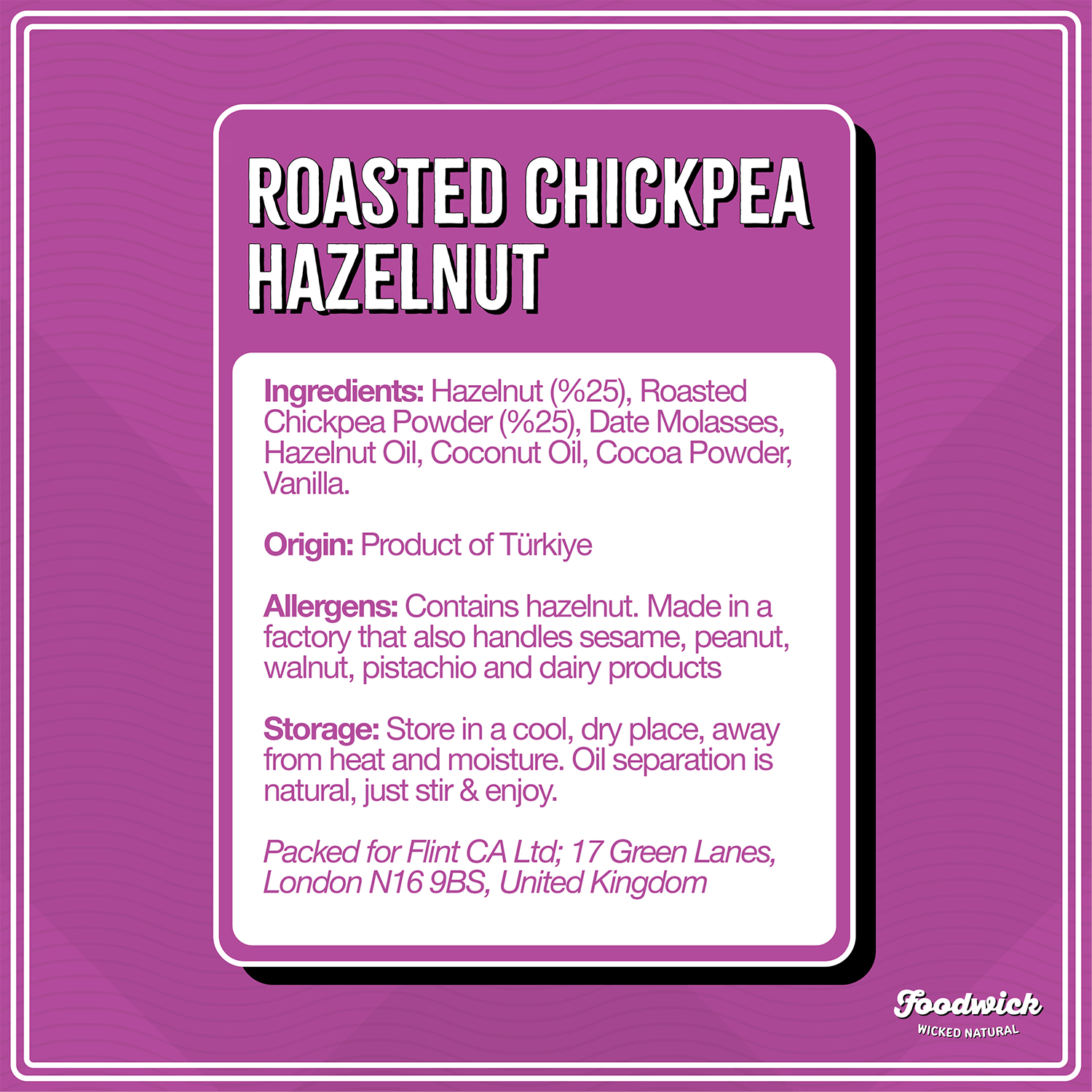 Chickpea hazelnut spread, imported from the UK