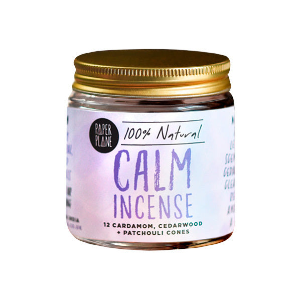 Paper Plane Calm incense cones jar of 12 pack - British product