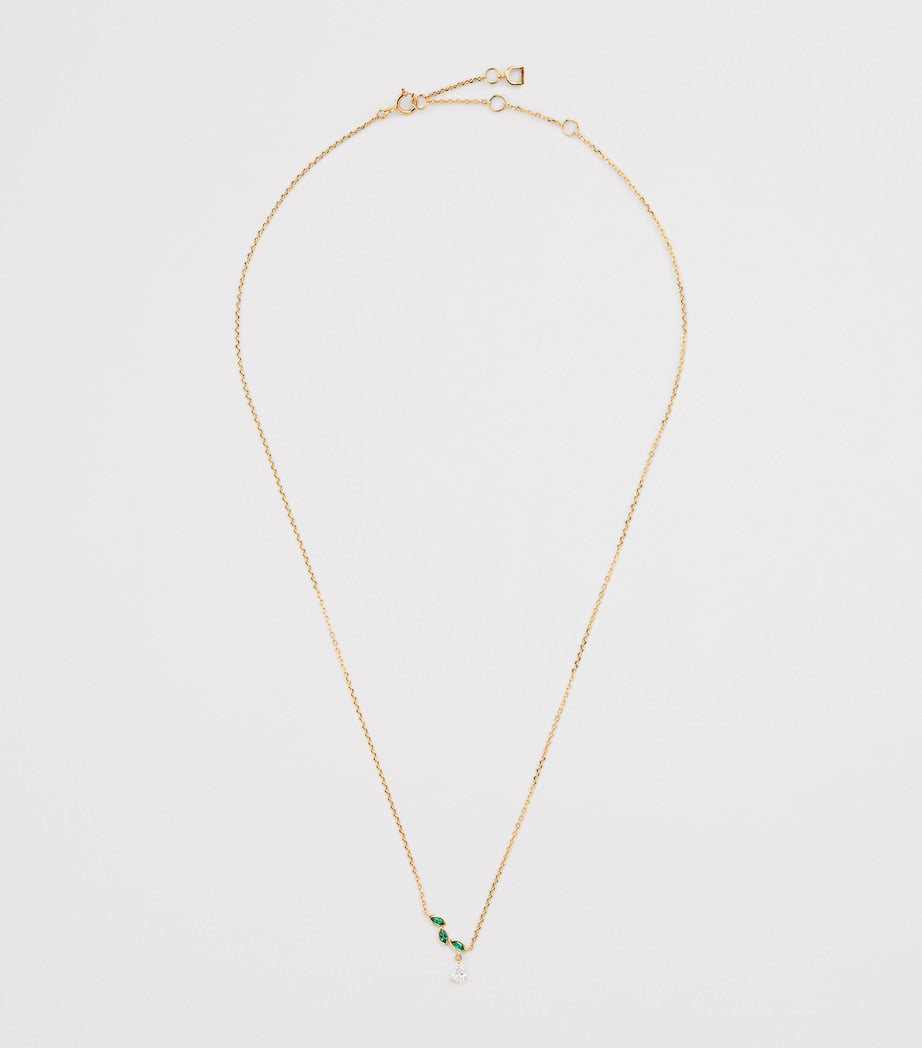 Astrid & Miyu yellow gold emerald diamond necklace, imported from the UK
