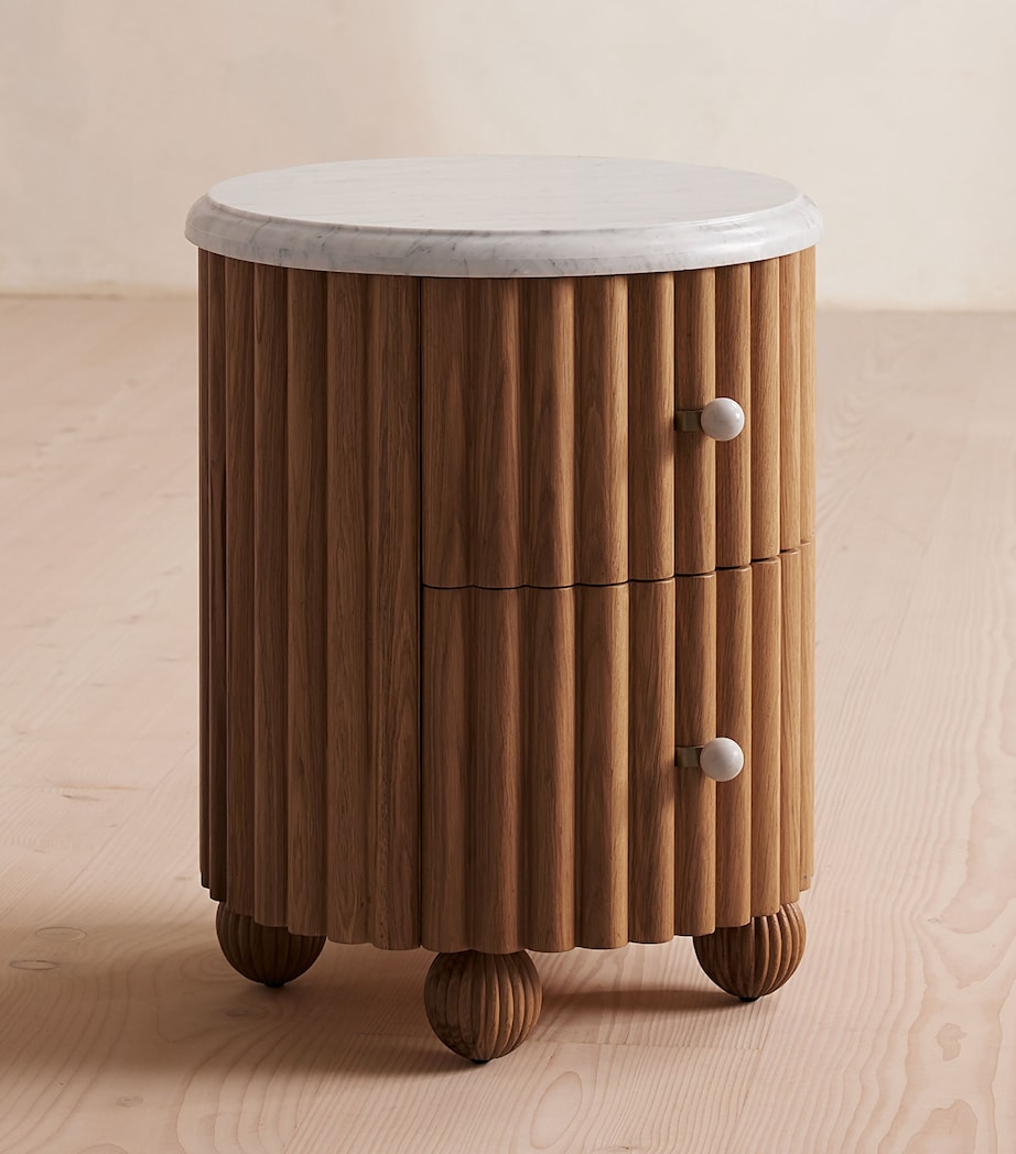Soho Home Carlisle bedside table solid oak Carrara marble, imported from the UK