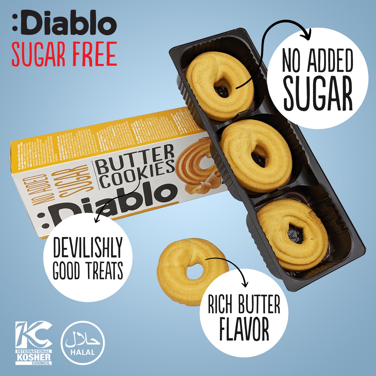 Diablo no added sugar butter cookies 135g pack (British brand)