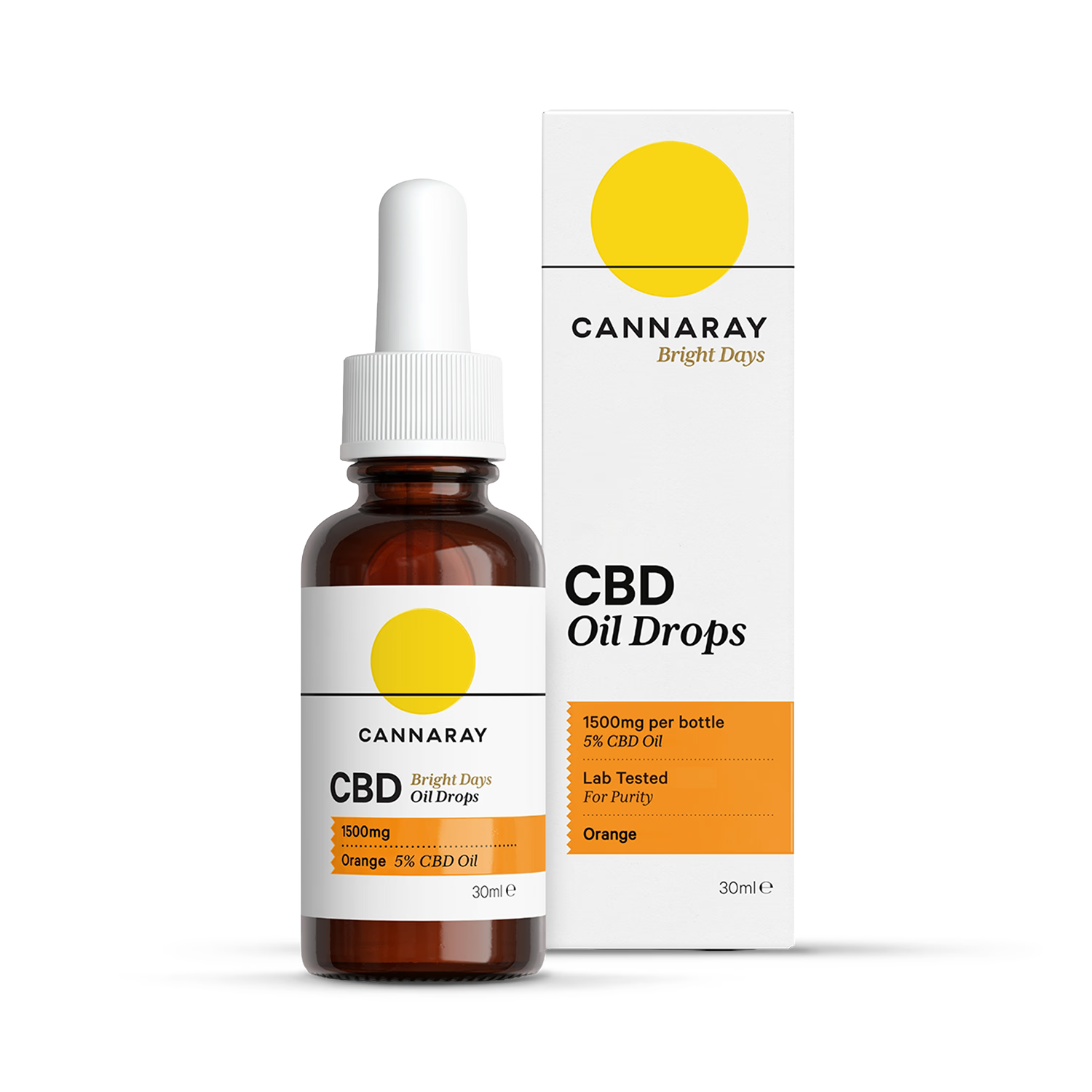 Cannaray CBD oil drops orange flavour 1500mg 30ml, imported from the UK
