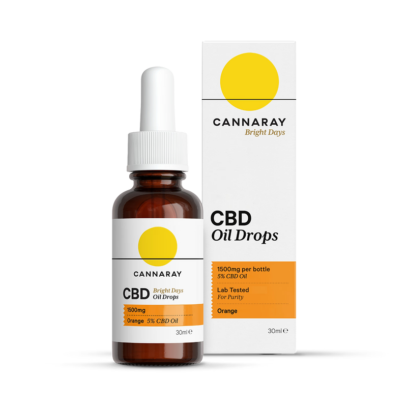 Cannaray CBD oil drops orange flavour 1500mg 30ml, imported from the UK