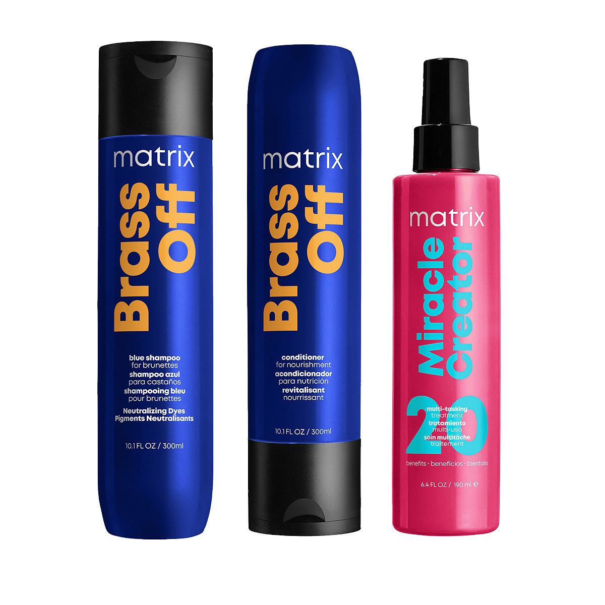 Matrix Brass Off Blue Shampoo, Nourishing conditioner & Miracle Creator 20 For Lightened Brunettes GOODS Boots   