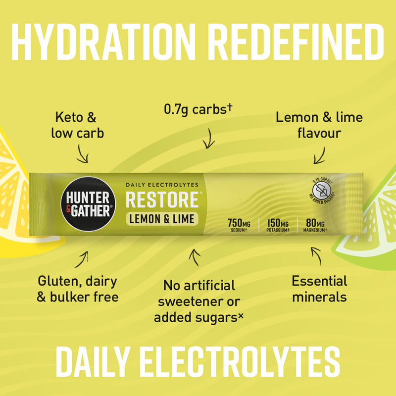 Hunter & Gather Electrolytes Lemon Lime sachets 30, imported from the UK