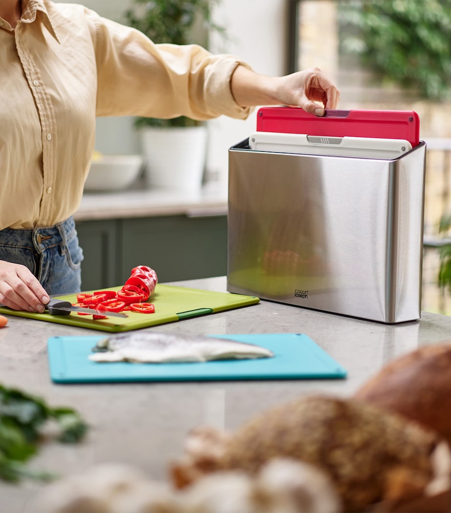 Joseph Joseph colour-coded chopping board set with storage case, UK version