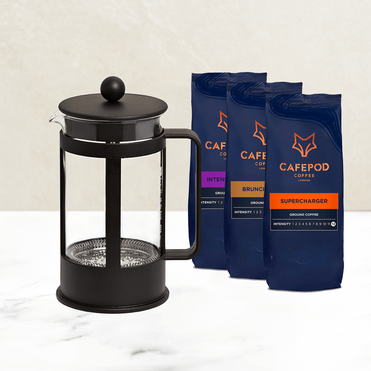 Bodum large cafetière starter pack with whole bean coffee - British product