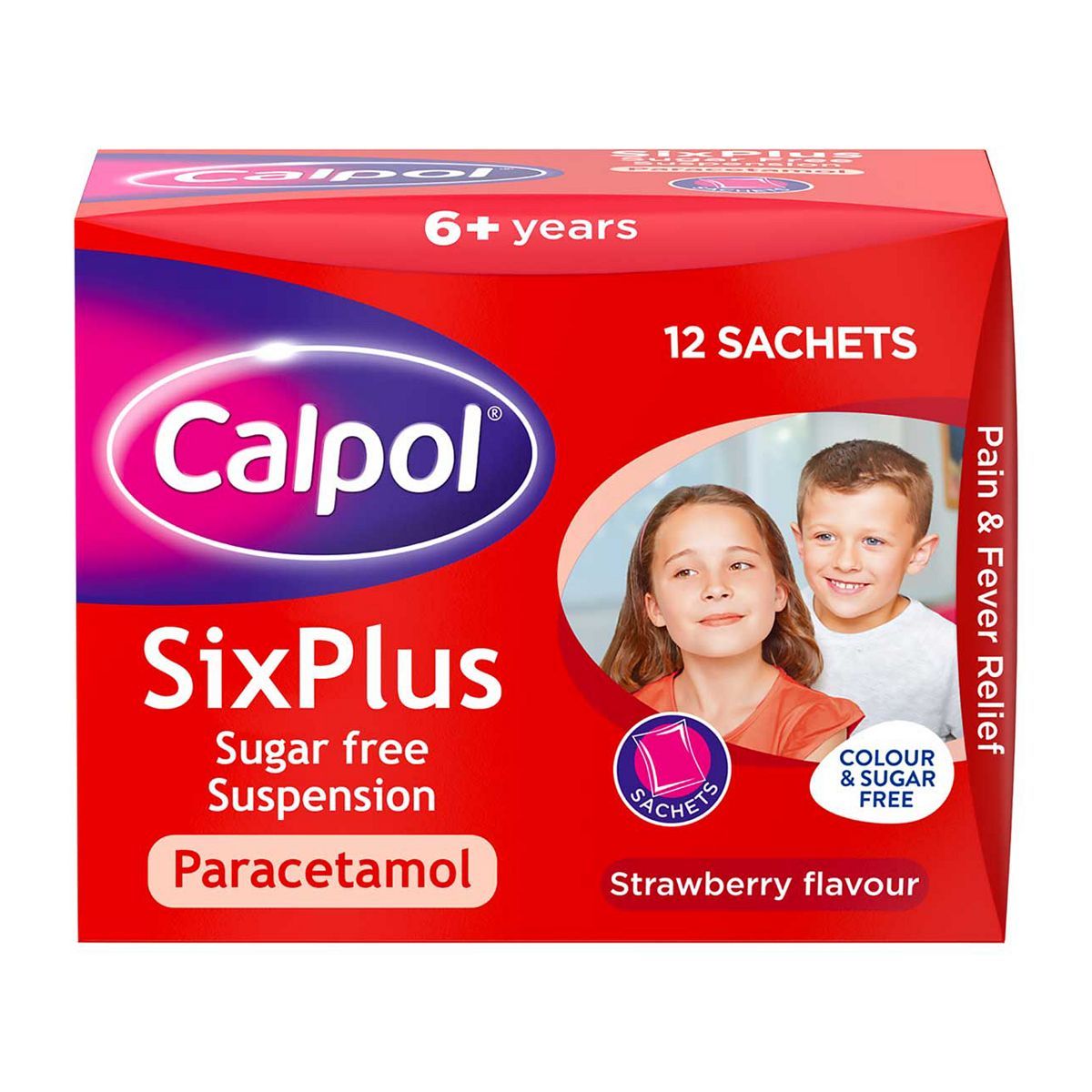 Calpol SixPlus Sugar Free Suspension Strawberry Flavour 6+ Years 12x5ml sachets