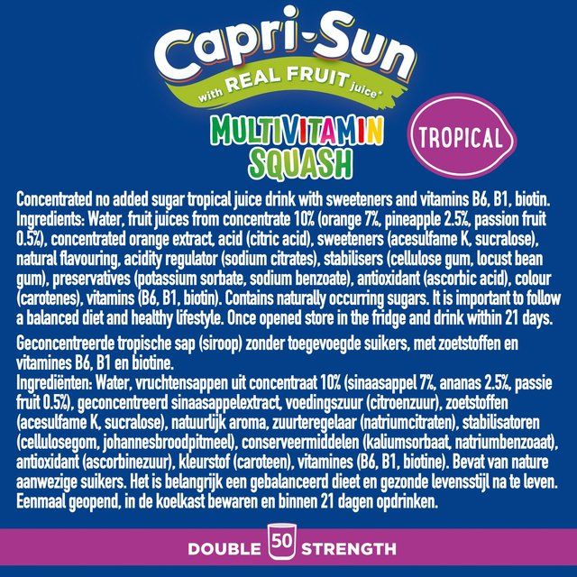 Capri Sun Double Strength Tropical Multivitamin Squash   1L