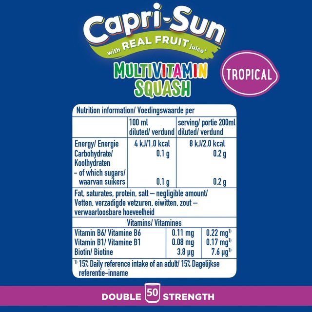 Capri Sun Double Strength Tropical Multivitamin Squash   1L