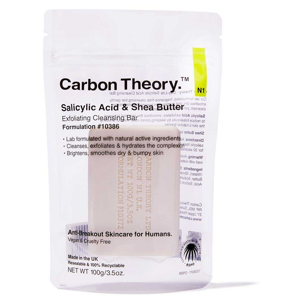 Carbon Theory Salicylic Acid &amp;amp; Shea Butter Exfoliating Cleansing Bar 100g