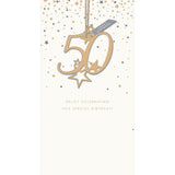 Carlton Happy 50th Birthday Card Gold Keepsake Hanging Decoration Greeting Card