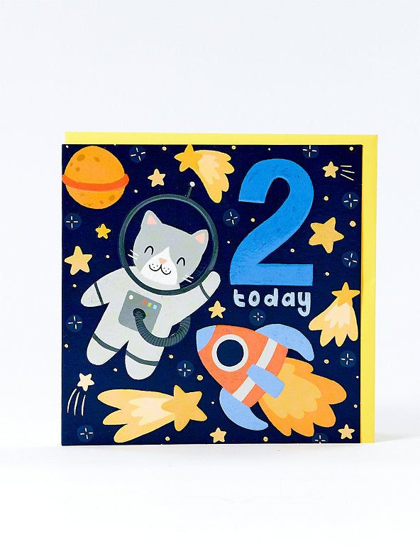 Cat Astronaut 2nd Birthday Card