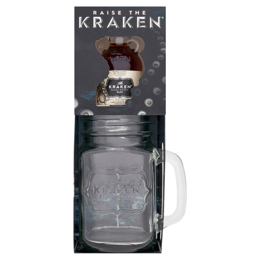 The Kraken Black Spiced Rum and Glass Jar