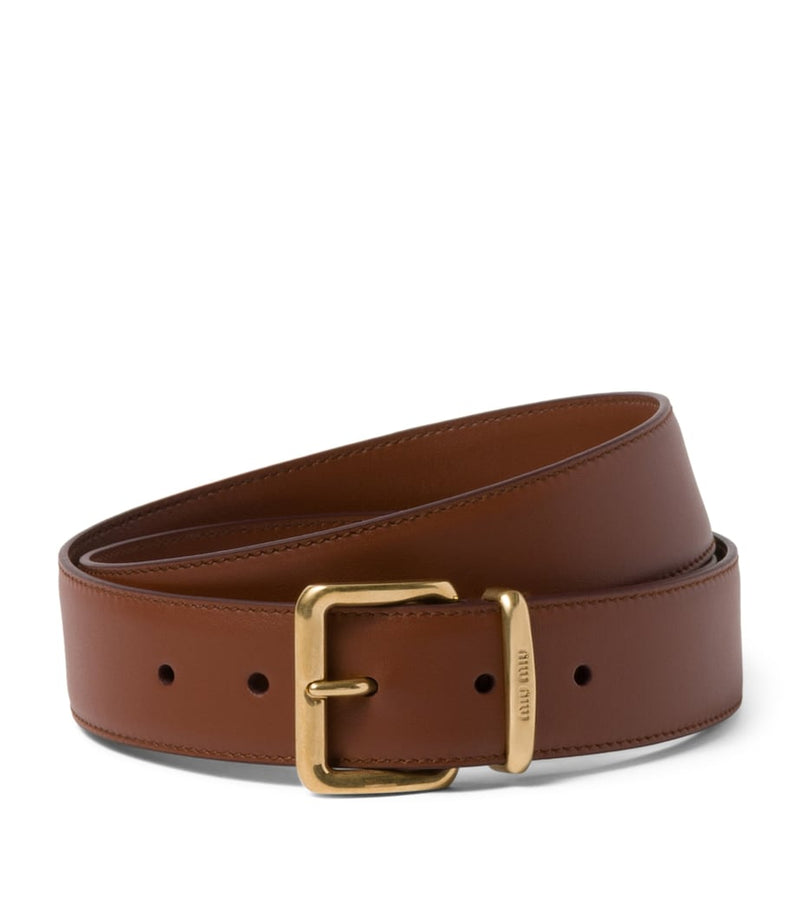 Miu Miu leather belt with engraved buckle, UK version
