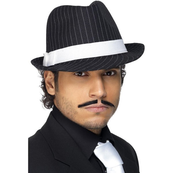 Smiffys deluxe trilby hat with black white pinstripe and white band - British product