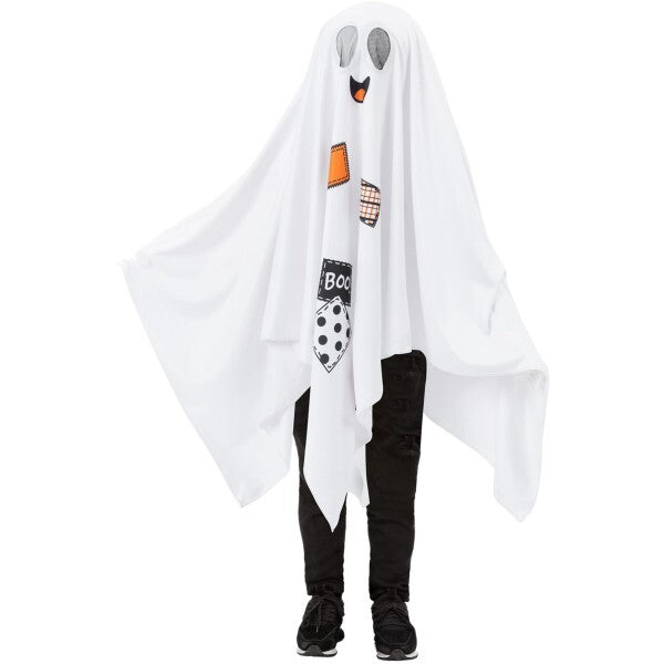 Smiffys Boo Ghost Costume hooded poncho with internal headband (British brand)