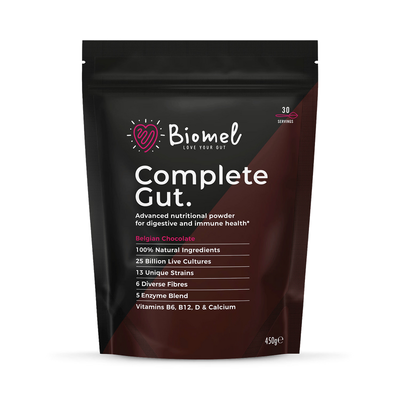 Biomel Complete Gut probiotic powder Belgian Chocolate 450g - British product