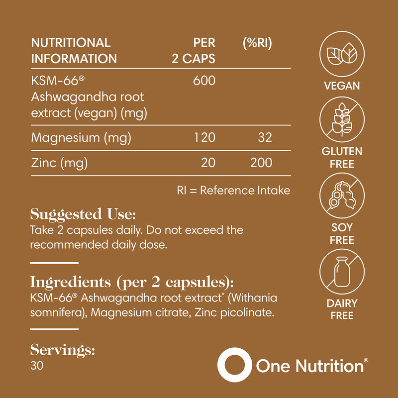 One Nutrition Ashwagandha supplement 60 capsules (British brand)