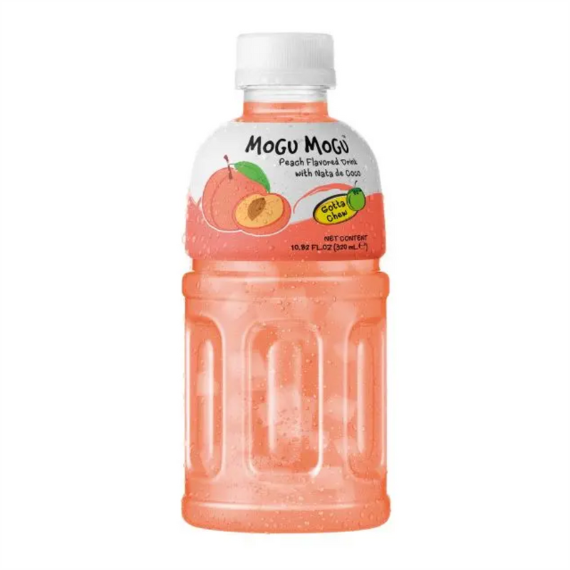 Mogu Mogu peach flavoured drink with nata de coco - British product